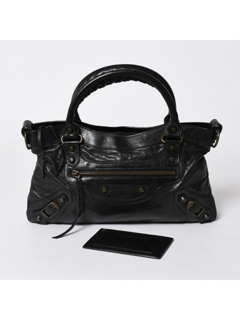 Balenciaga the First Handbag Leather Black Antique Gold